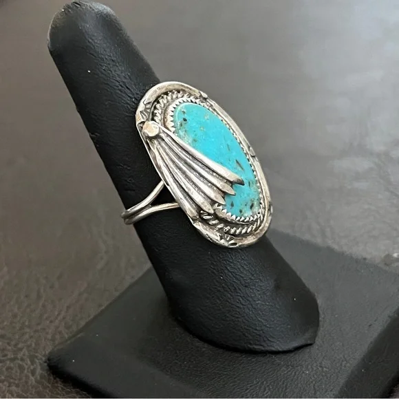 🔴SOLD🔴 Vintage Native American sterling silver & turquoise ring Size 7 - Picture 5 of 10
